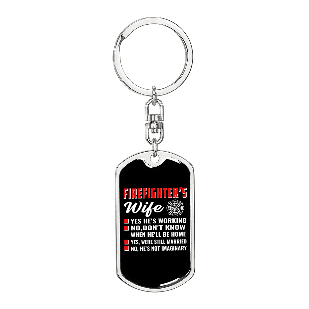 A Firefighter'S Wife Keychain Stainless Steel or 18k Gold Dog Tag Keyring-Express Your Love Gifts