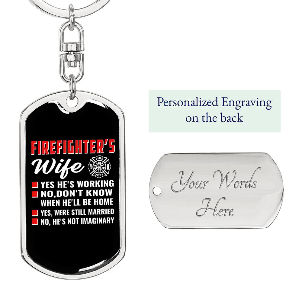 A Firefighter'S Wife Keychain Stainless Steel or 18k Gold Dog Tag Keyring-Express Your Love Gifts