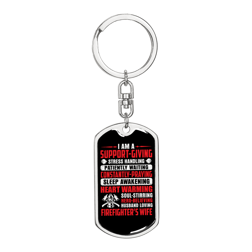A Loving Firefighter'S Wife Keychain Stainless Steel or 18k Gold Dog Tag Keyring-Express Your Love Gifts