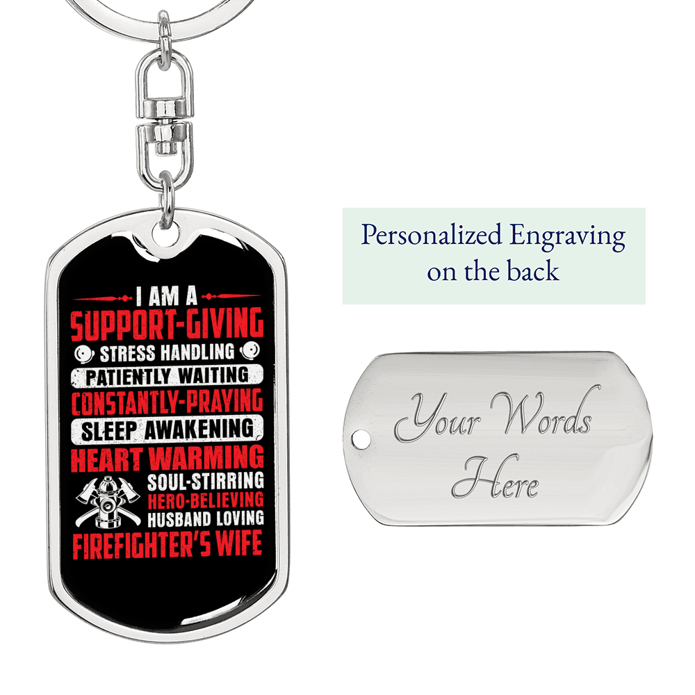 A Loving Firefighter'S Wife Keychain Stainless Steel or 18k Gold Dog Tag Keyring-Express Your Love Gifts