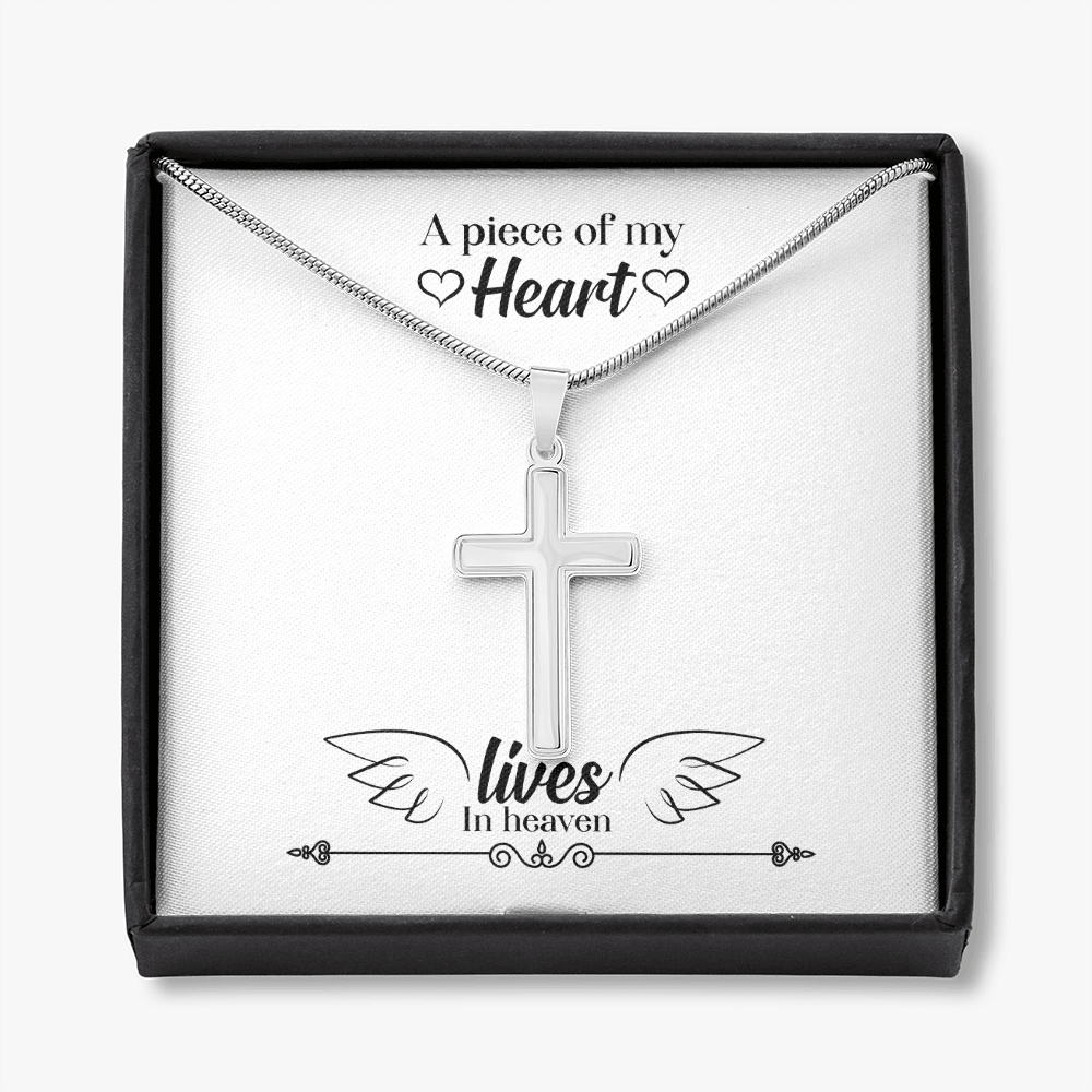 A Piece of My Heart Lives in Heaven Dad Memorial Gift Dad Memorial Cross Necklace Sympathy Gift Loss of Father Condolence Message Card-Express Your Love Gifts