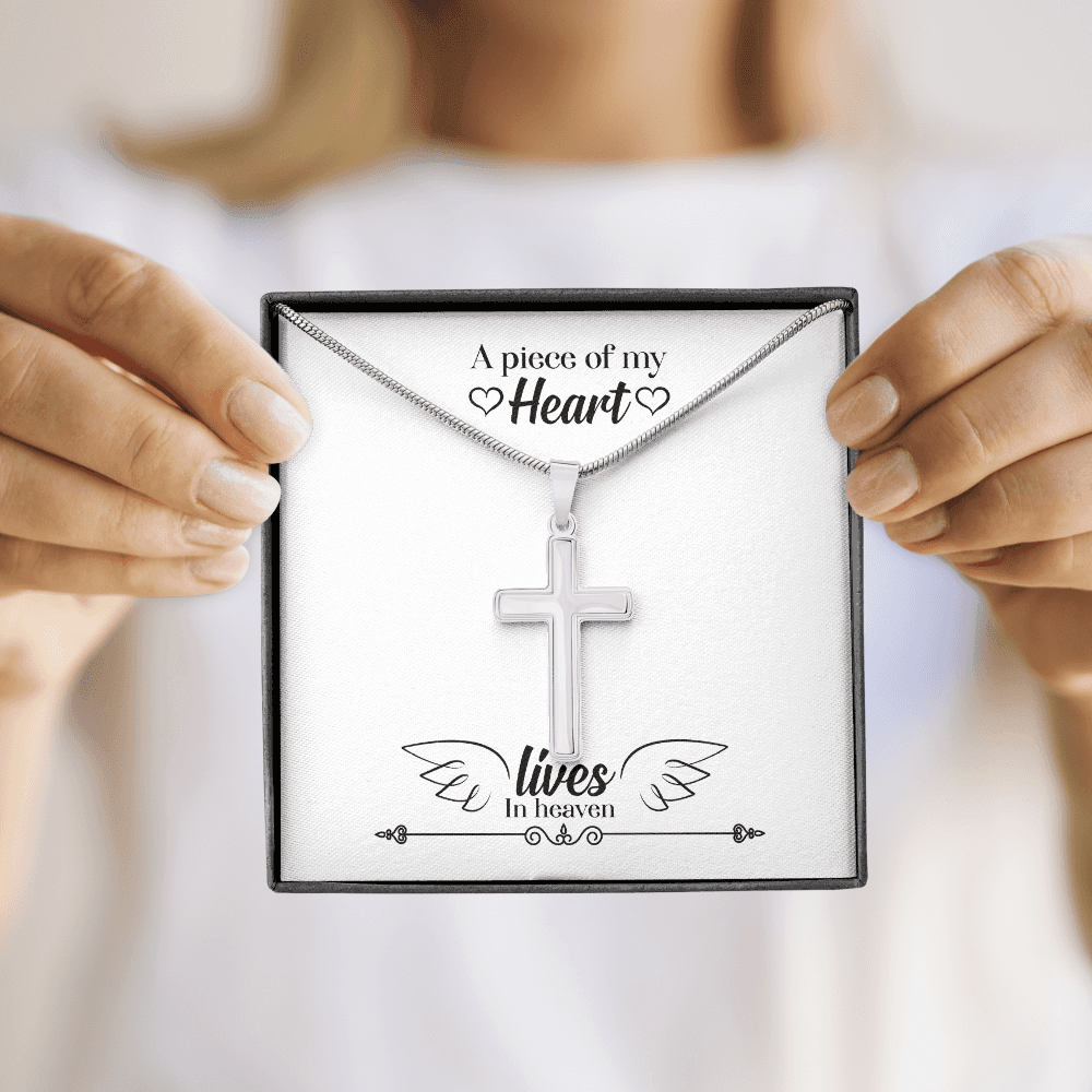 A Piece of My Heart Lives in Heaven Dad Memorial Gift Dad Memorial Cross Necklace Sympathy Gift Loss of Father Condolence Message Card-Express Your Love Gifts