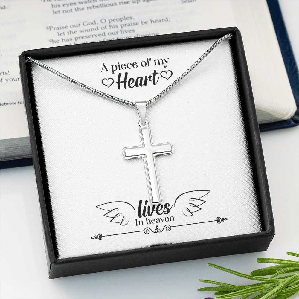 A Piece of My Heart Lives in Heaven Dad Memorial Gift Dad Memorial Cross Necklace Sympathy Gift Loss of Father Condolence Message Card-Express Your Love Gifts