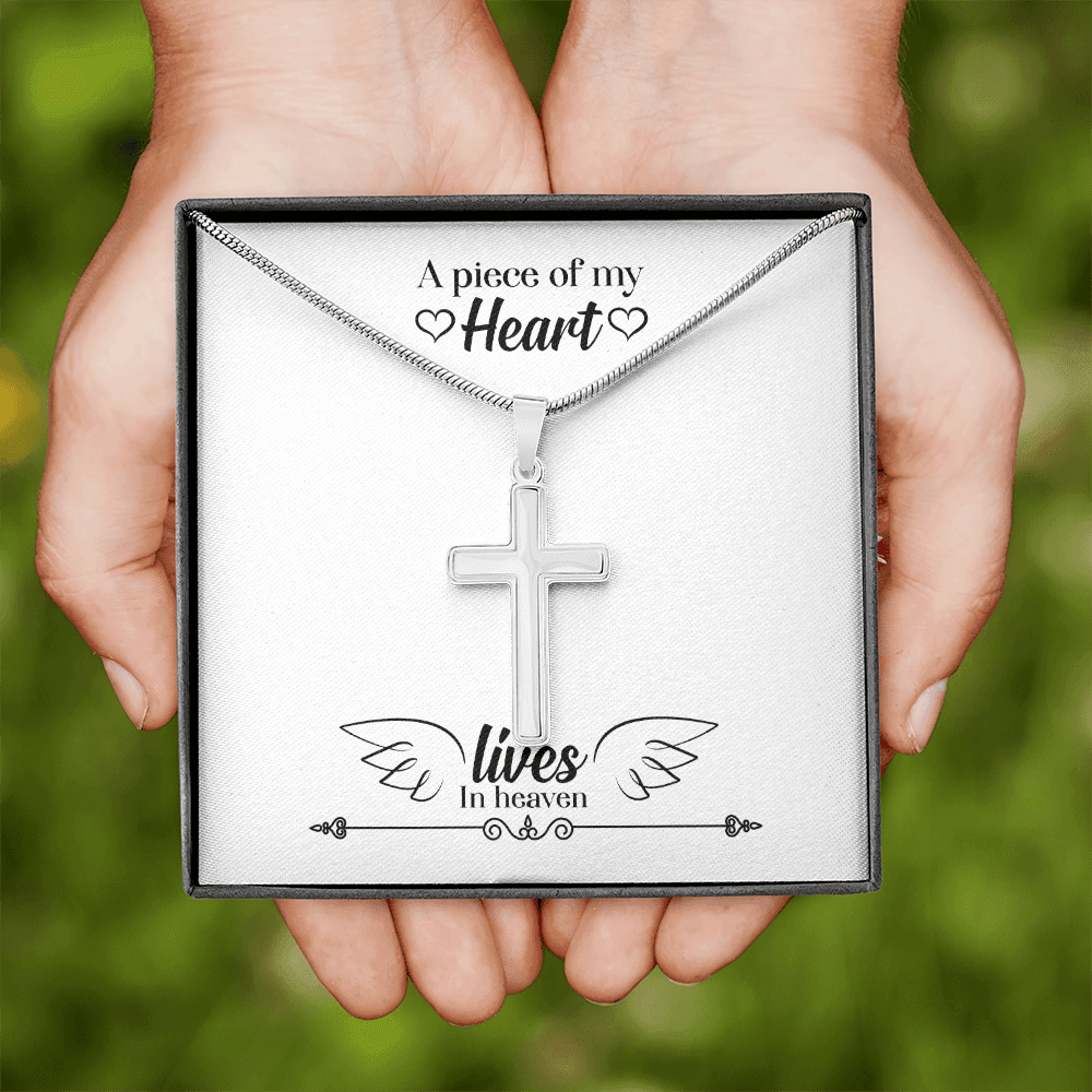 A Piece of My Heart Lives in Heaven Dad Memorial Gift Dad Memorial Cross Necklace Sympathy Gift Loss of Father Condolence Message Card-Express Your Love Gifts