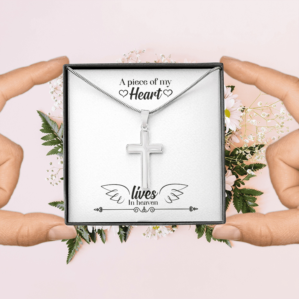 A Piece of My Heart Lives in Heaven Dad Memorial Gift Dad Memorial Cross Necklace Sympathy Gift Loss of Father Condolence Message Card-Express Your Love Gifts