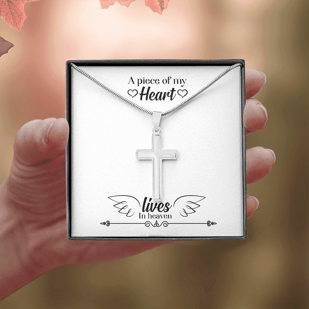 A Piece of My Heart Lives in Heaven Dad Memorial Gift Dad Memorial Cross Necklace Sympathy Gift Loss of Father Condolence Message Card-Express Your Love Gifts