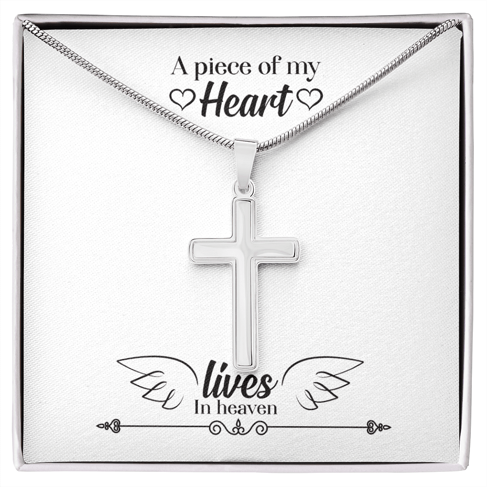 A Piece of My Heart Lives in Heaven Dad Memorial Gift Dad Memorial Cross Necklace Sympathy Gift Loss of Father Condolence Message Card-Express Your Love Gifts