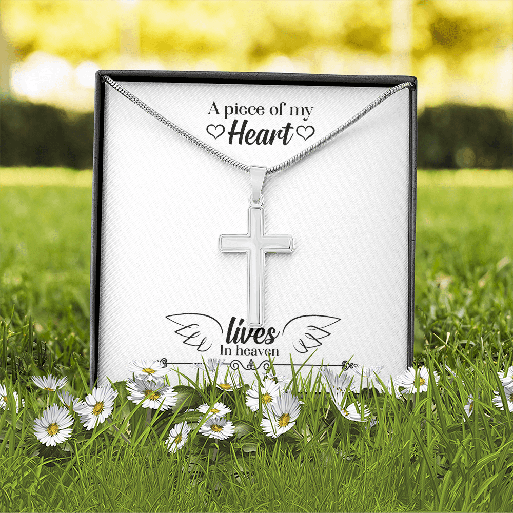 A Piece of My Heart Lives in Heaven Dad Memorial Gift Dad Memorial Cross Necklace Sympathy Gift Loss of Father Condolence Message Card-Express Your Love Gifts