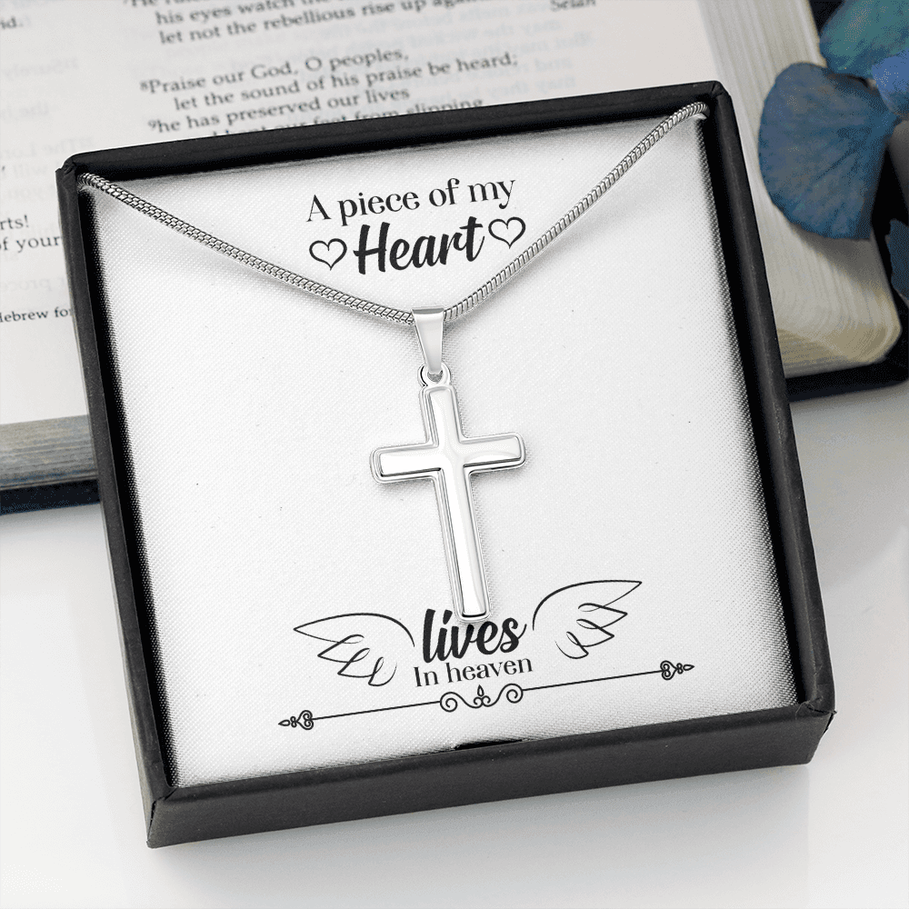 A Piece of My Heart Lives in Heaven Dad Memorial Gift Dad Memorial Cross Necklace Sympathy Gift Loss of Father Condolence Message Card-Express Your Love Gifts