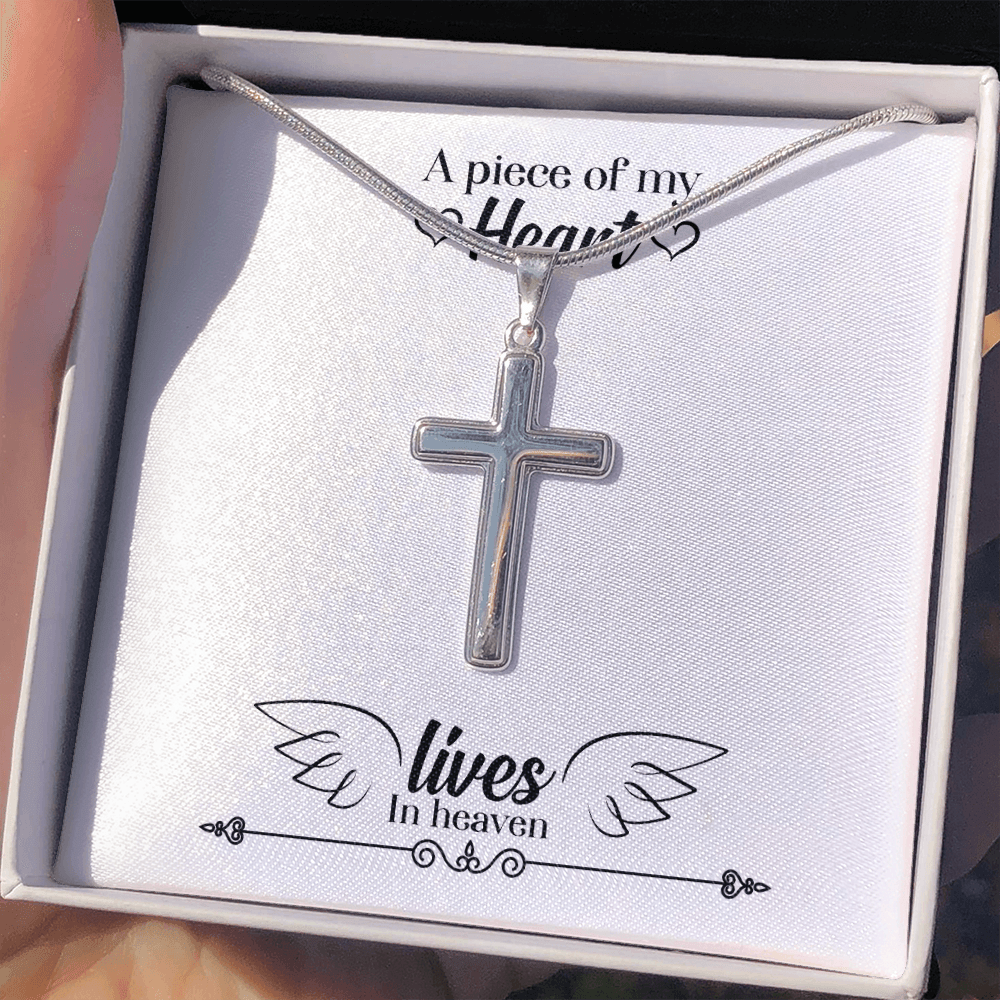 A Piece of My Heart Lives in Heaven Dad Memorial Gift Dad Memorial Cross Necklace Sympathy Gift Loss of Father Condolence Message Card-Express Your Love Gifts