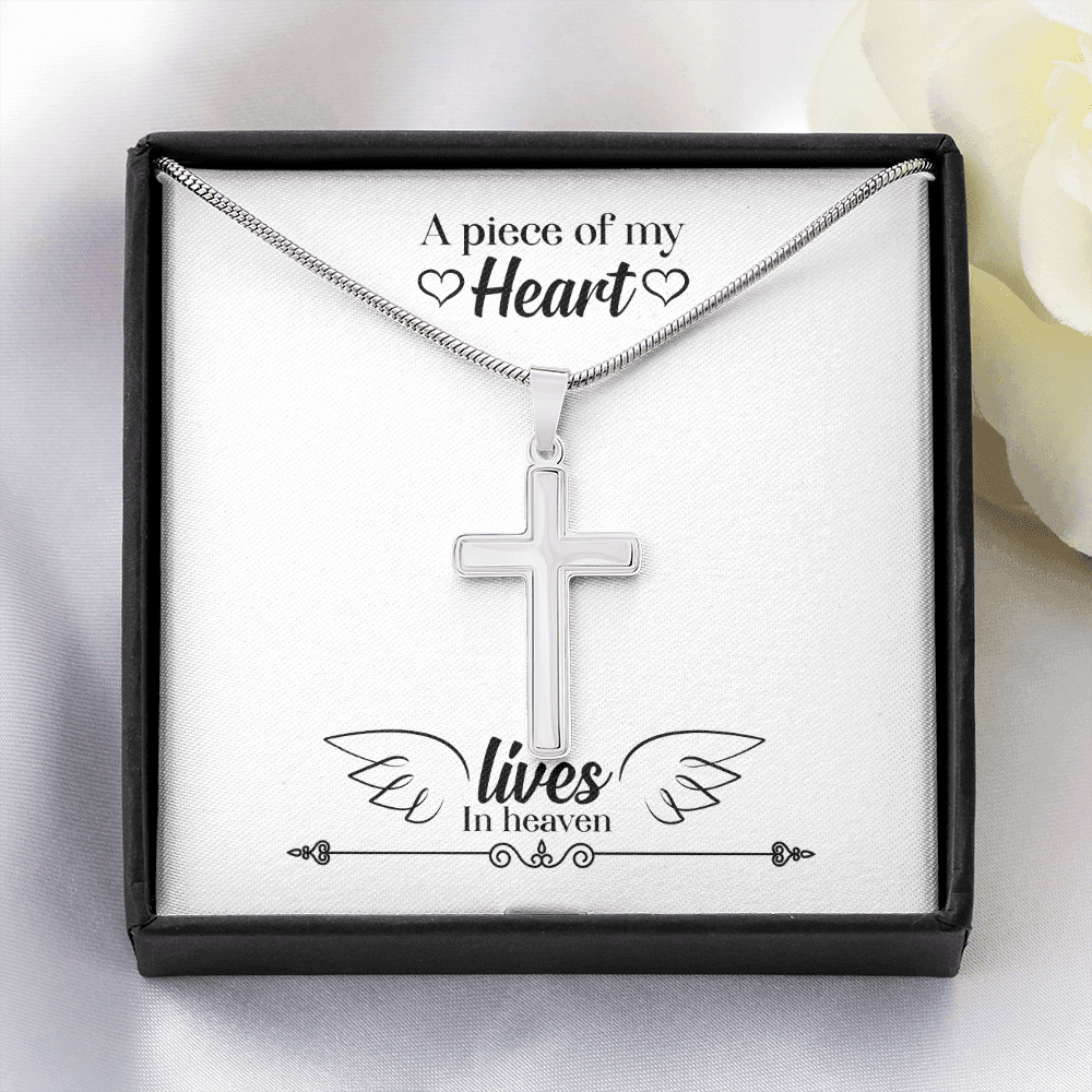 A Piece of My Heart Lives in Heaven Dad Memorial Gift Dad Memorial Cross Necklace Sympathy Gift Loss of Father Condolence Message Card-Express Your Love Gifts