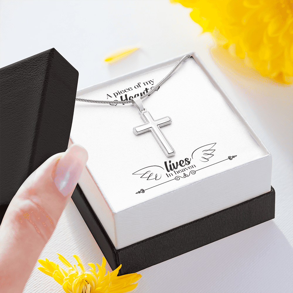 A Piece of My Heart Lives in Heaven Dad Memorial Gift Dad Memorial Cross Necklace Sympathy Gift Loss of Father Condolence Message Card-Express Your Love Gifts