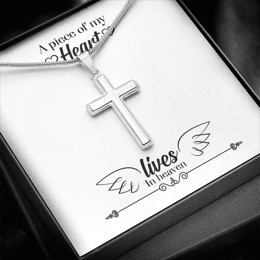 A Piece of My Heart Lives in Heaven Dad Memorial Gift Dad Memorial Cross Necklace Sympathy Gift Loss of Father Condolence Message Card-Express Your Love Gifts