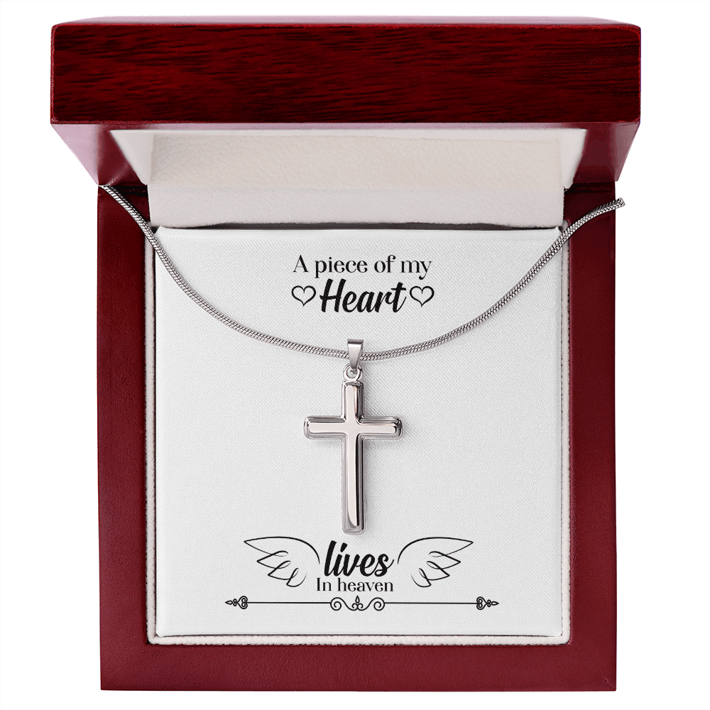 A Piece of My Heart Lives in Heaven Dad Memorial Gift Dad Memorial Cross Necklace Sympathy Gift Loss of Father Condolence Message Card-Express Your Love Gifts