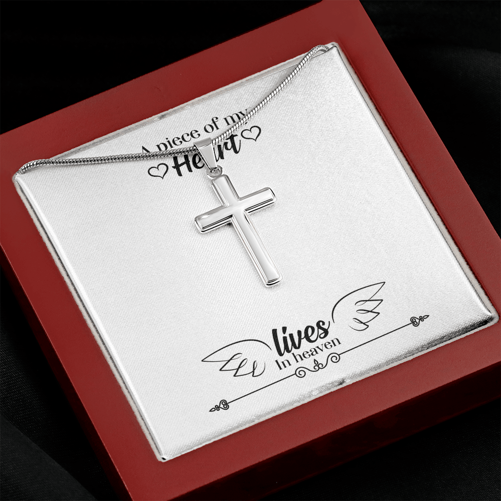 A Piece of My Heart Lives in Heaven Dad Memorial Gift Dad Memorial Cross Necklace Sympathy Gift Loss of Father Condolence Message Card-Express Your Love Gifts