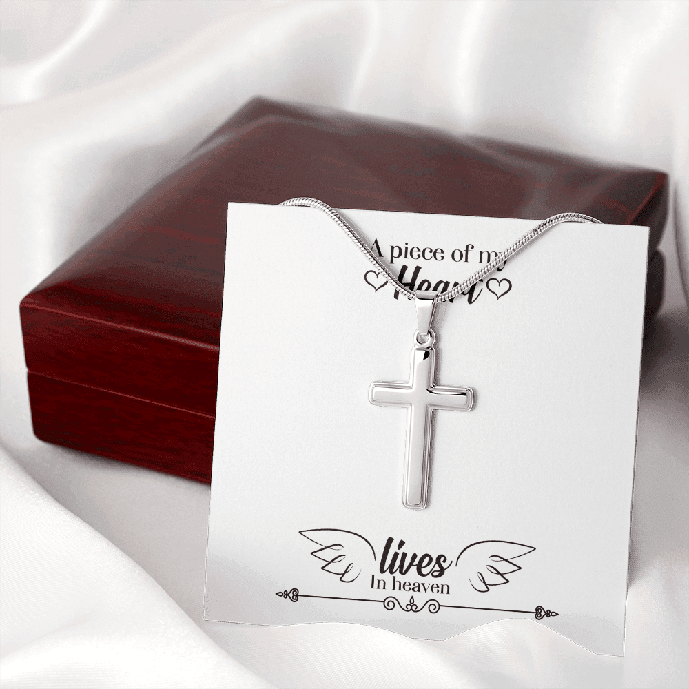 A Piece of My Heart Lives in Heaven Dad Memorial Gift Dad Memorial Cross Necklace Sympathy Gift Loss of Father Condolence Message Card-Express Your Love Gifts