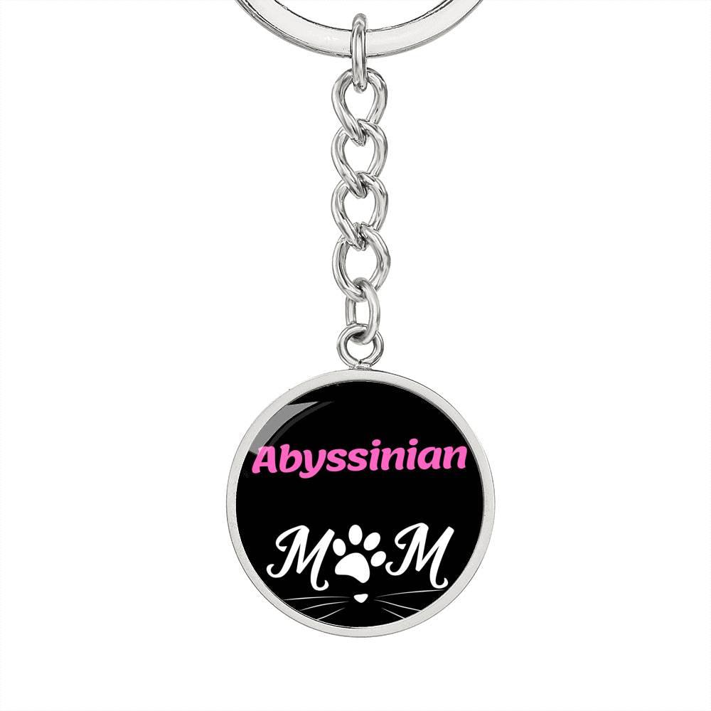 Abyssinian Cat Mom Keychain Stainless Steel or 18k Gold Circle Pendant-Express Your Love Gifts