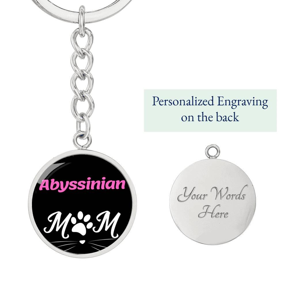 Abyssinian Cat Mom Keychain Stainless Steel or 18k Gold Circle Pendant-Express Your Love Gifts