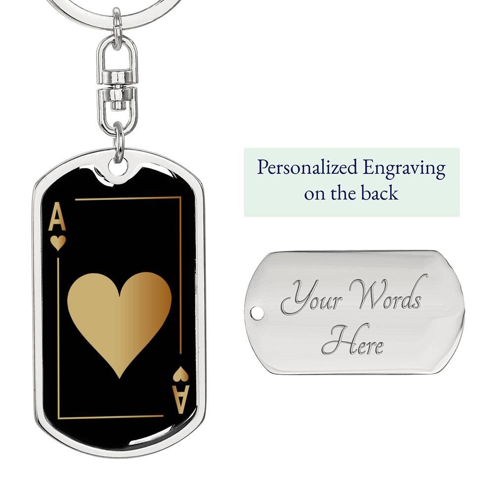Ace Of Hearts Gold Keychain Dog Tag Stainless Steel or 18k Gold-Express Your Love Gifts
