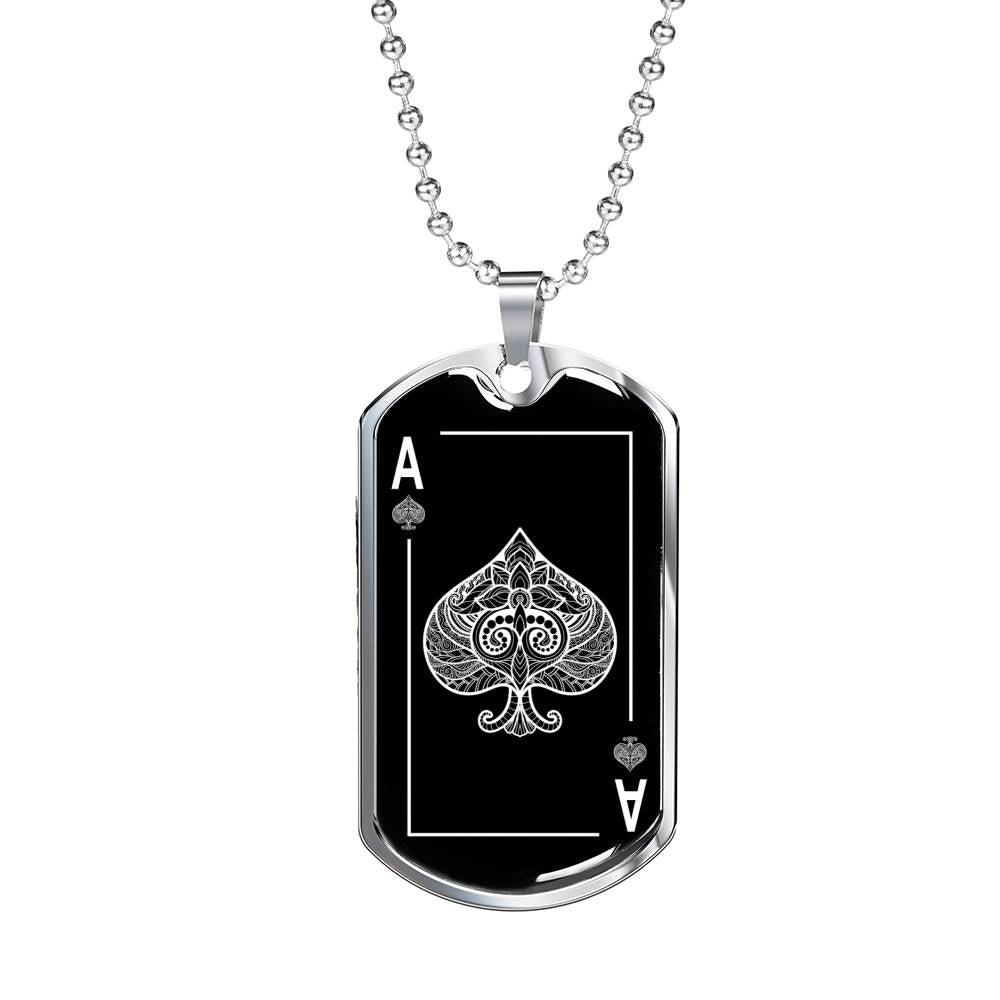 Ace Of Spades Dog Tag Stainless Steel or 18k Gold 24" Chain-Express Your Love Gifts
