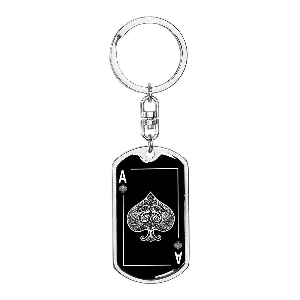 Ace Of Spades Keychain Dog Tag Stainless Steel or 18k Gold-Express Your Love Gifts
