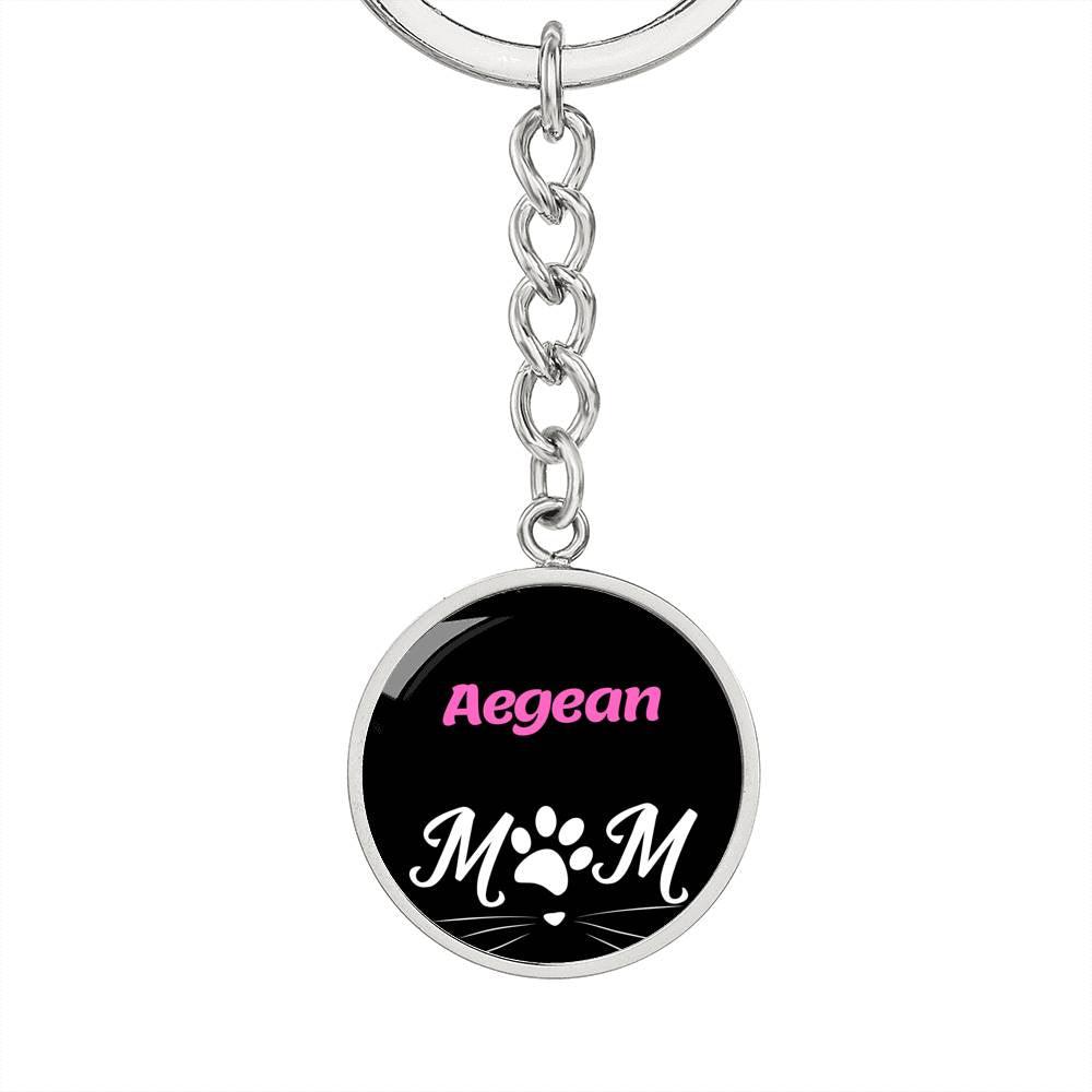 Aegean Cat Mom Keychain Stainless Steel or 18k Gold Circle Pendant-Express Your Love Gifts