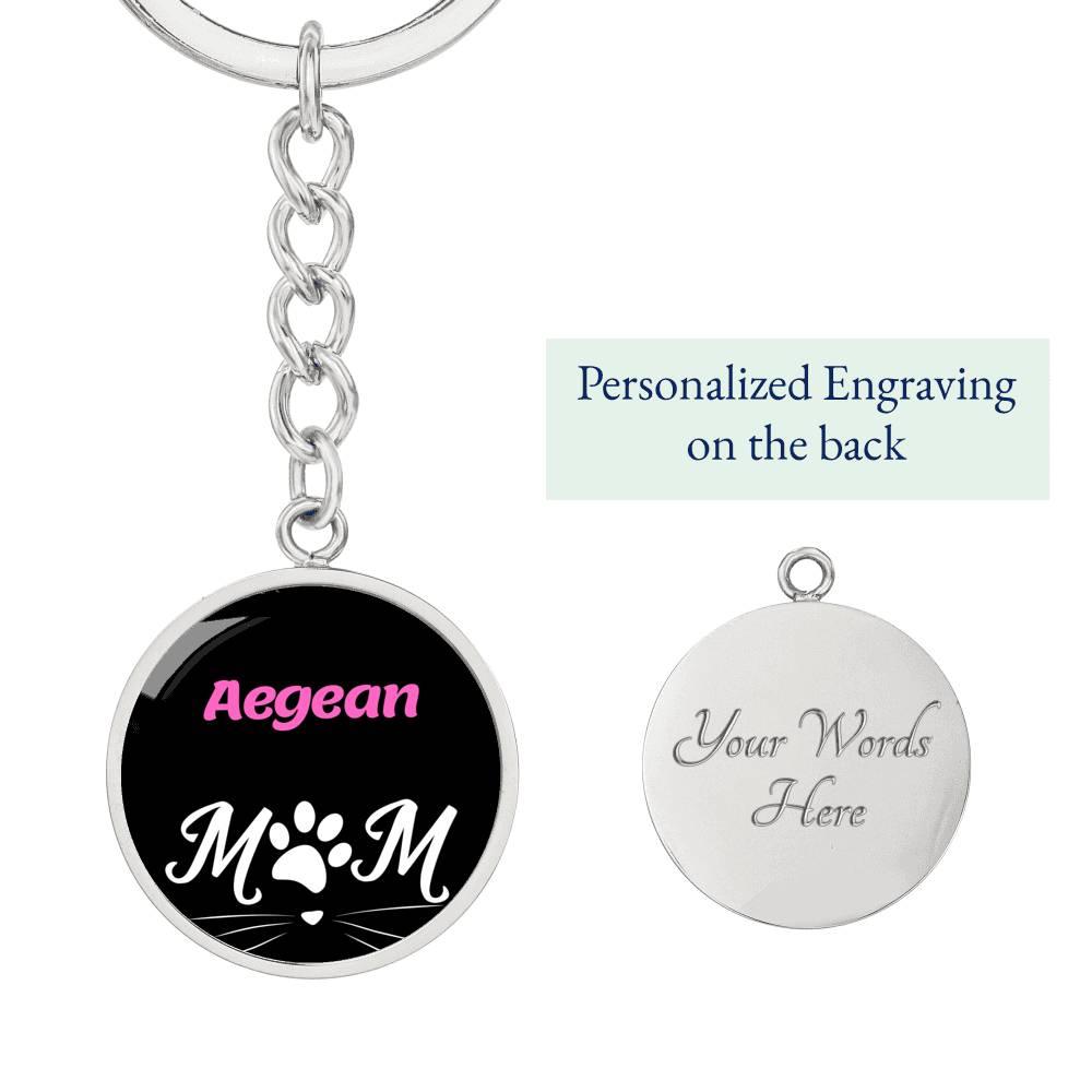 Aegean Cat Mom Keychain Stainless Steel or 18k Gold Circle Pendant-Express Your Love Gifts