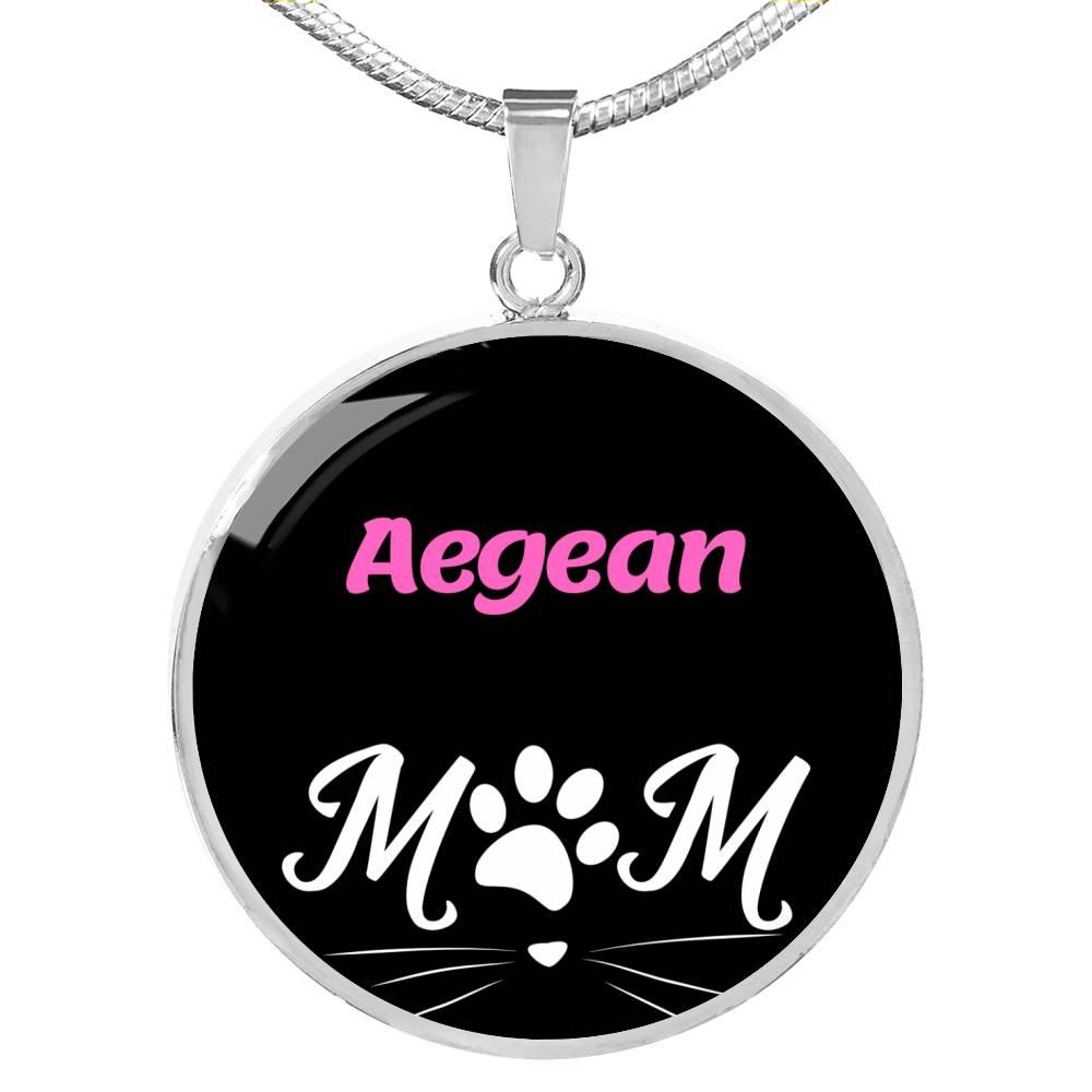 Aegean Cat Mom Necklace Circle Pendant Stainless Steel or 18k Gold 18-22"-Express Your Love Gifts