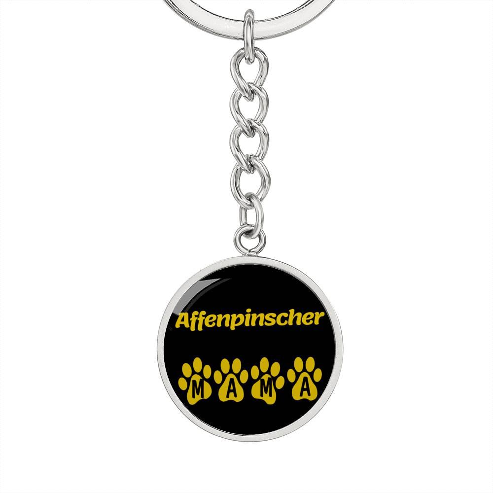 Affenpinscher Mama Circle Keychain Stainless Steel or 18k Gold Dog Mom Pendant-Express Your Love Gifts