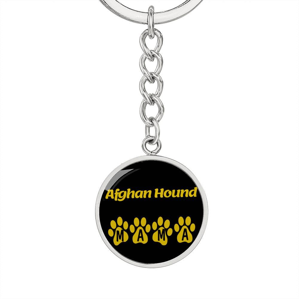 Afghan Hound Mama Circle Keychain Stainless Steel or 18k Gold Dog Mom Pendant-Express Your Love Gifts