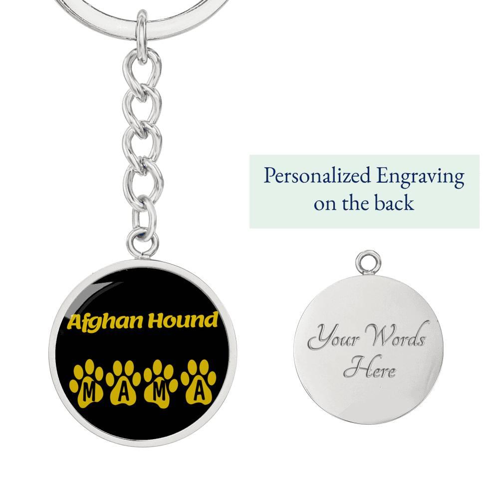 Afghan Hound Mama Circle Keychain Stainless Steel or 18k Gold Dog Mom Pendant-Express Your Love Gifts