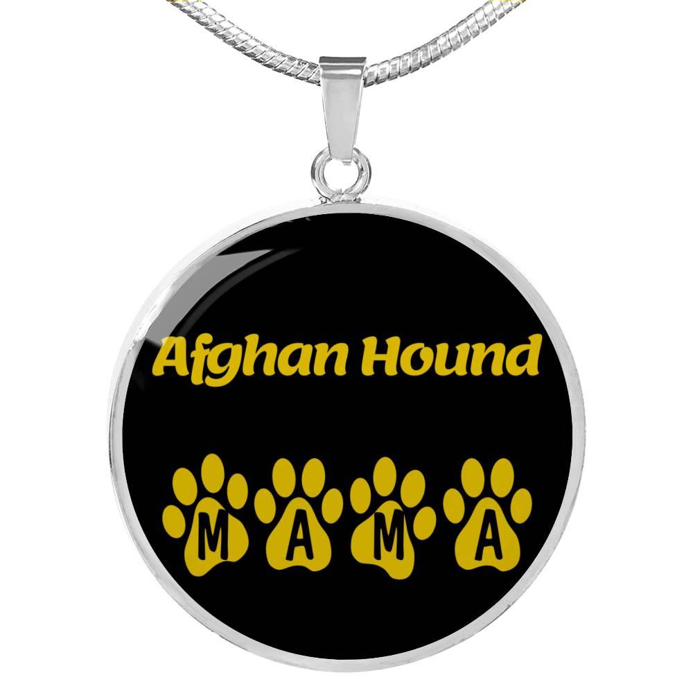 Afghan Hound Mama Circle Necklace Stainless Steel or 18k Gold 18-22" Dog Owner Lover-Express Your Love Gifts