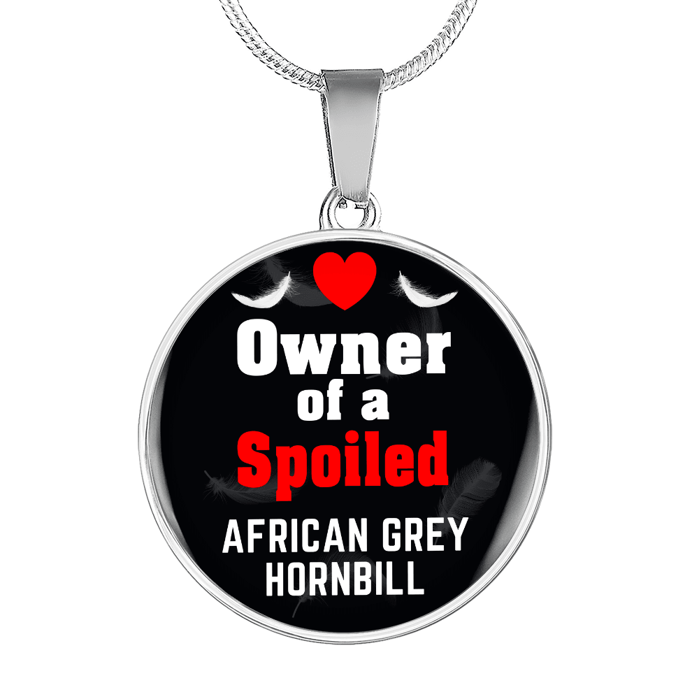 African Grey Hornbill Bird Owner Necklace Circle Pendant Stainless Steel or 18k Gold 18-22"-Express Your Love Gifts