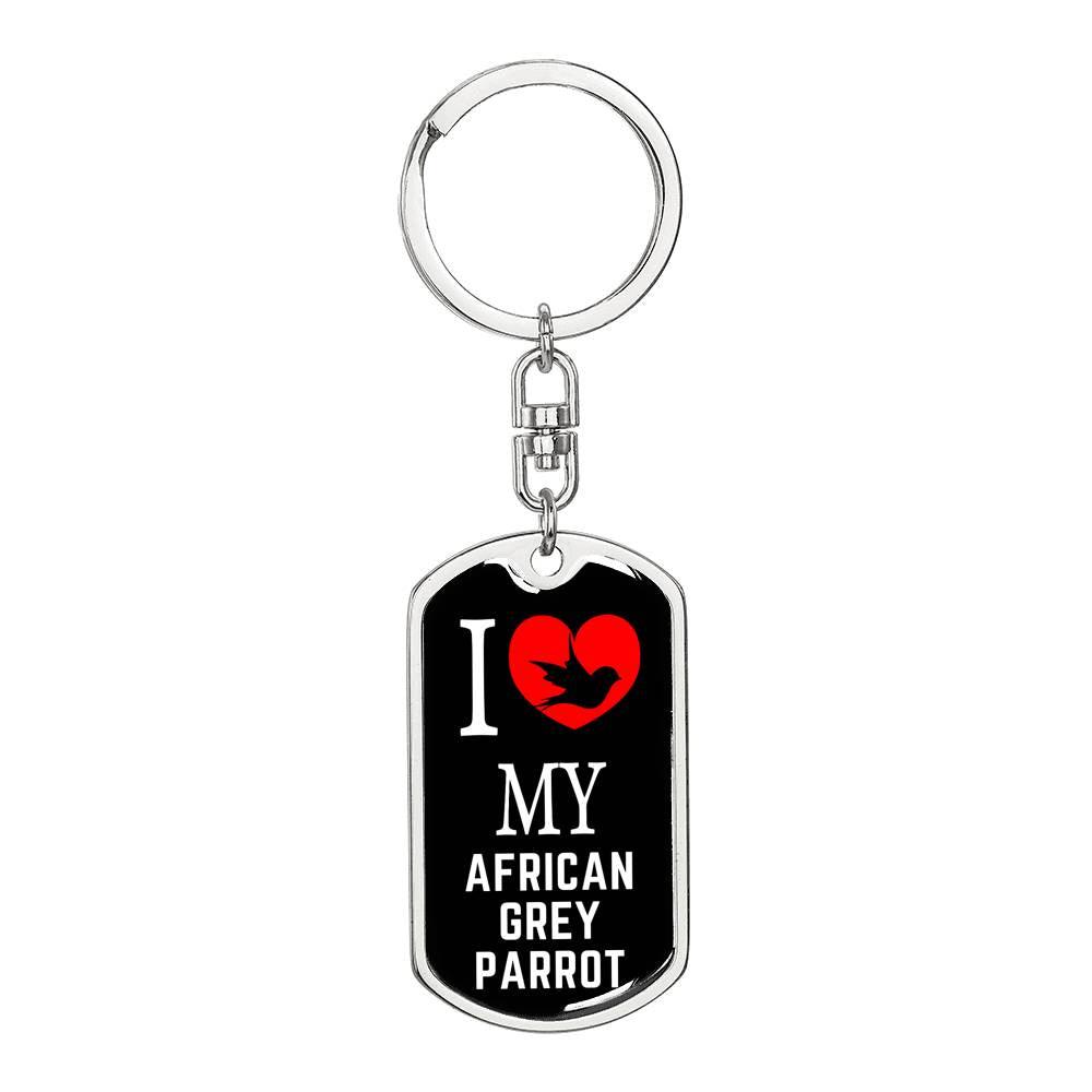 African Grey Parrot Bird Lover Keyring Keychain Stainless Steel or 18k Gold-Express Your Love Gifts