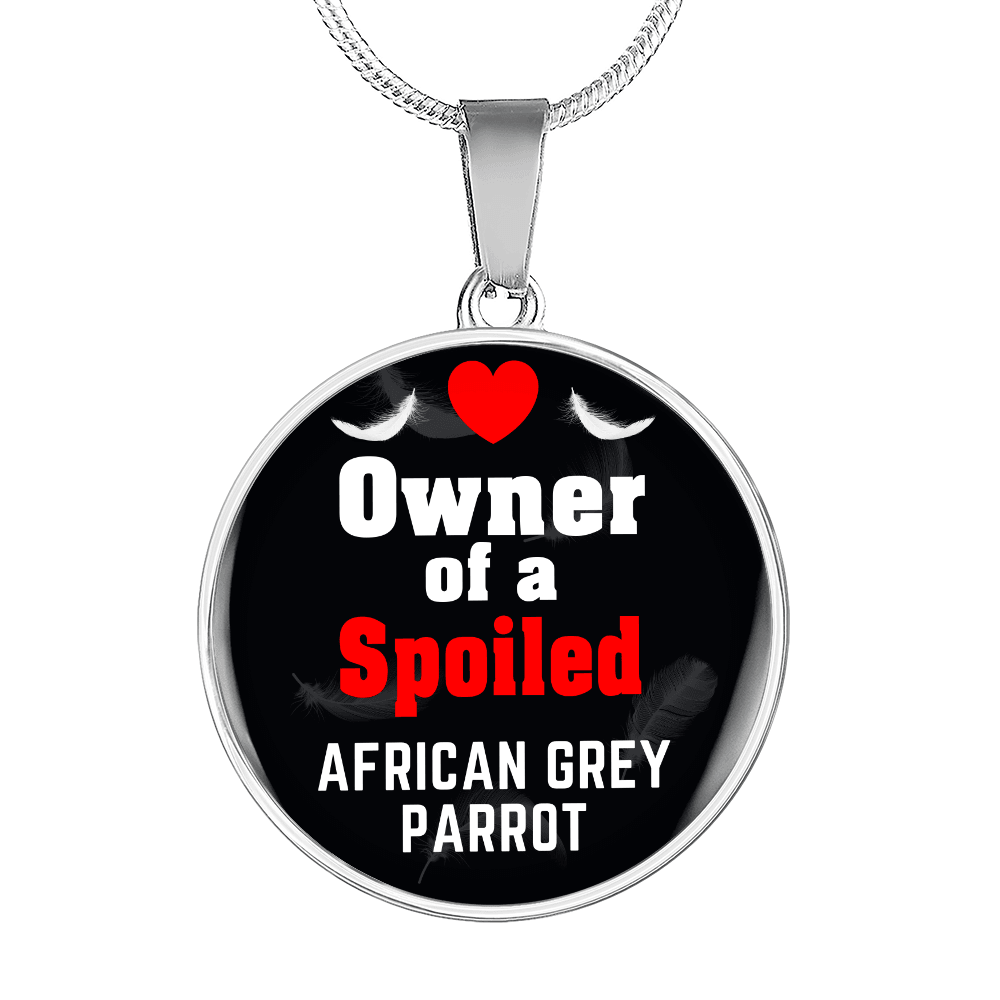 African Grey Parrot Bird Owner Necklace Circle Pendant Stainless Steel or 18k Gold 18-22"-Express Your Love Gifts