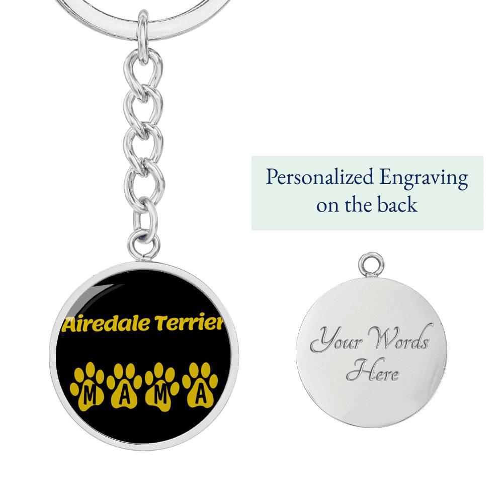 Airedale Terrier Mama Circle Keychain Stainless Steel or 18k Gold Dog Mom Pendant-Express Your Love Gifts