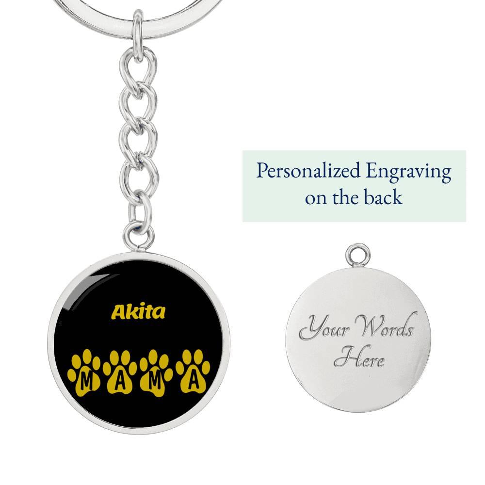 Akita Mama Circle Keychain Stainless Steel or 18k Gold Dog Mom Pendant-Express Your Love Gifts