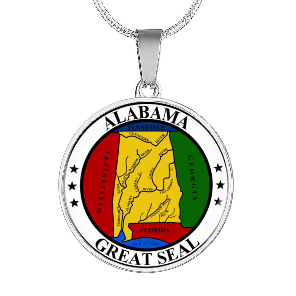Alabama State Seal Necklace Circle Pendant Stainless Steel or 18k Gold 18-22"-Express Your Love Gifts