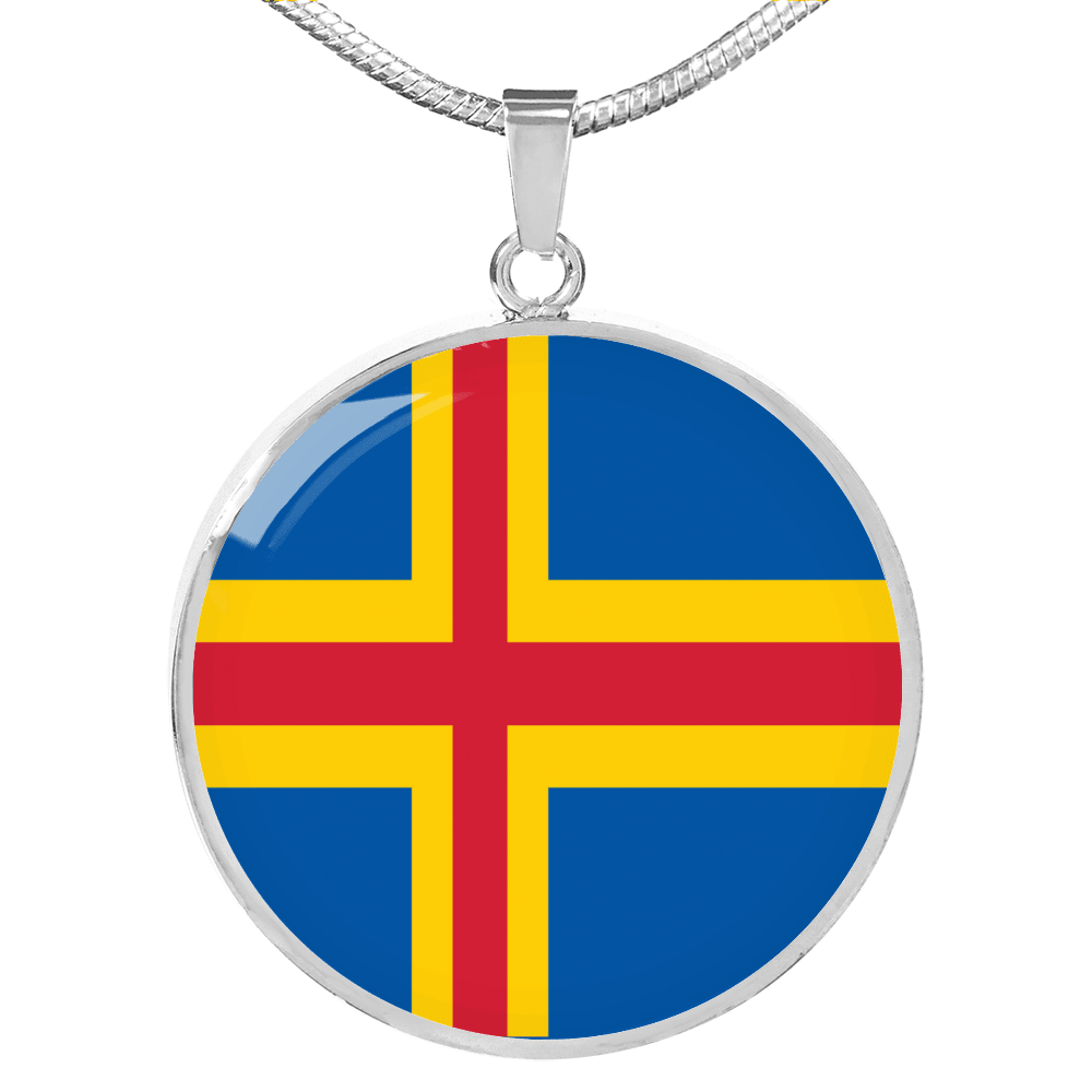 Aland Island Flag Necklace Circle Pendant Stainless Steel or 18k Gold 18-22"-Express Your Love Gifts