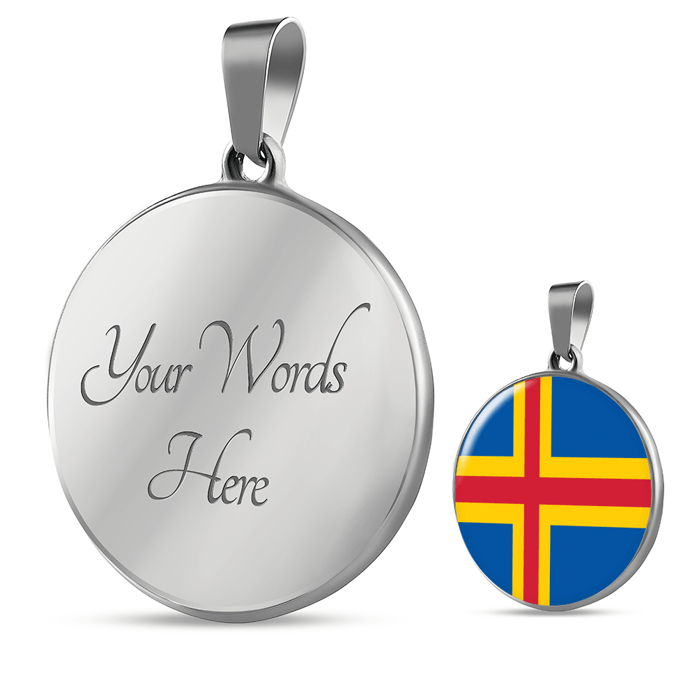 Aland Island Flag Necklace Circle Pendant Stainless Steel or 18k Gold 18-22"-Express Your Love Gifts