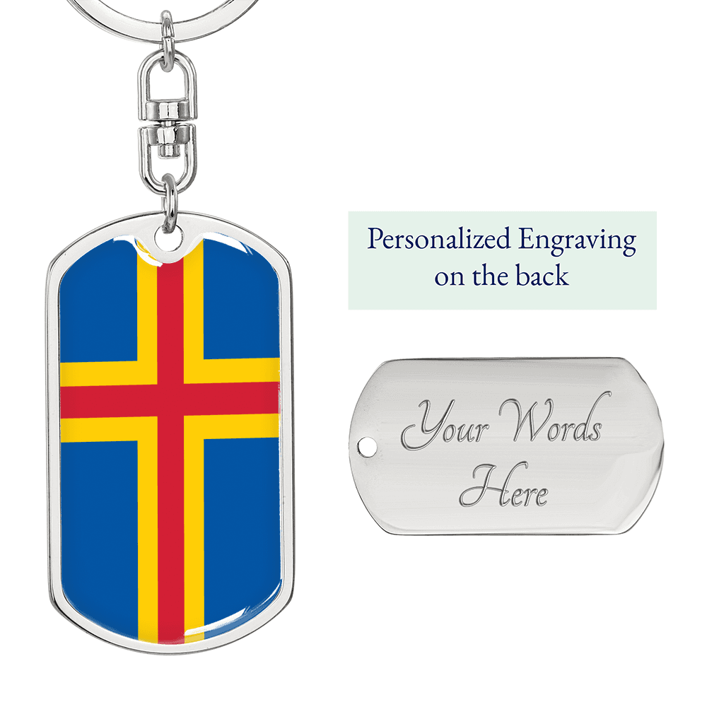 Aland Island Flag Swivel Keychain Dog Tag Stainless Steel or 18k Gold-Express Your Love Gifts
