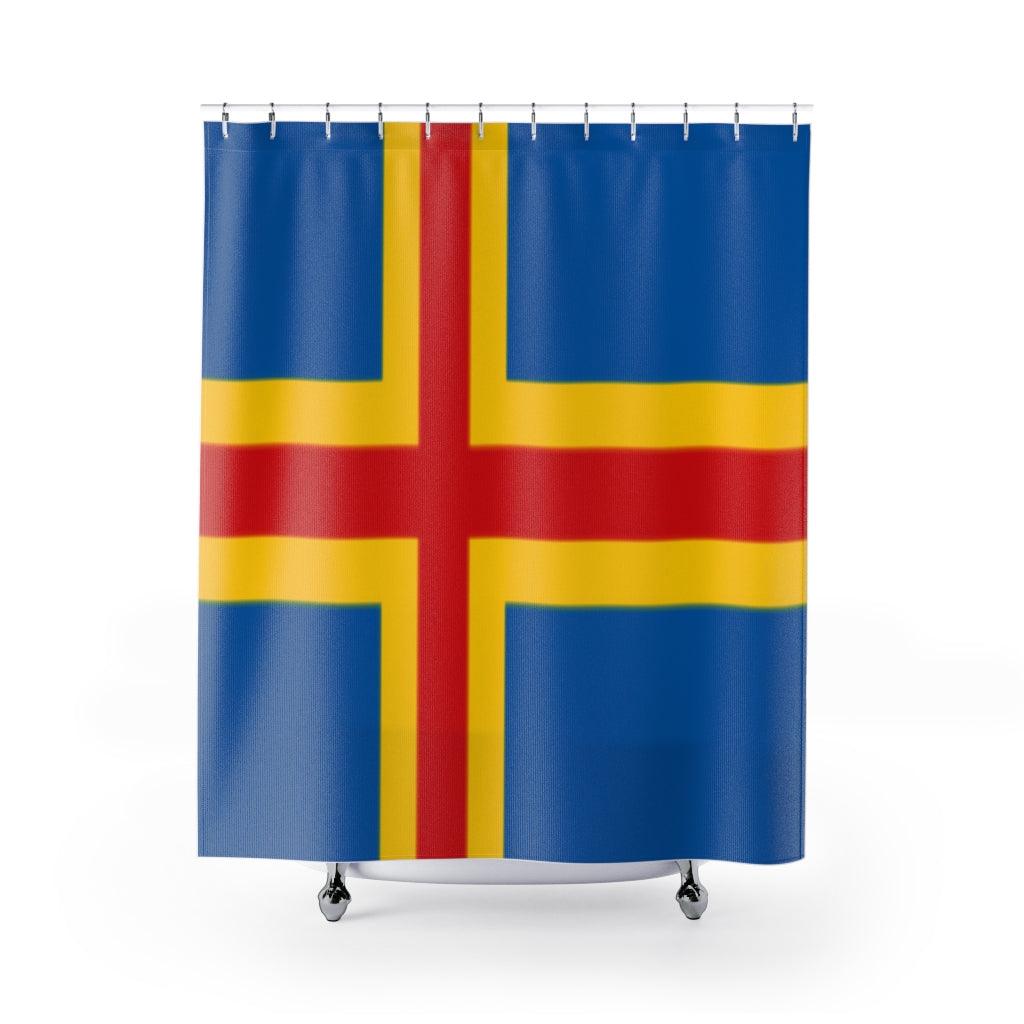 Åland Islands Flag Stylish Design 71" x 74" Elegant Waterproof Shower Curtain for a Spa-like Bathroom Paradise Exceptional Craftsmanship-Express Your Love Gifts