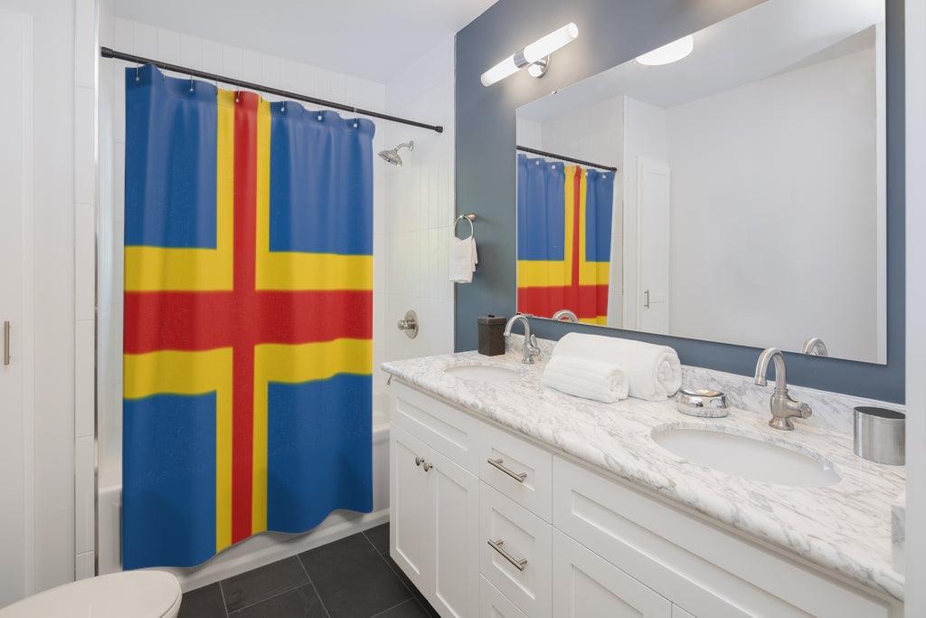 Åland Islands Flag Stylish Design 71" x 74" Elegant Waterproof Shower Curtain for a Spa-like Bathroom Paradise Exceptional Craftsmanship-Express Your Love Gifts