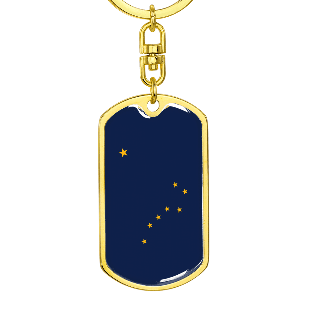 Alaska State Flag Keychain Dog Tag Stainless Steel or 18k Gold 24 Chain-Express Your Love Gifts