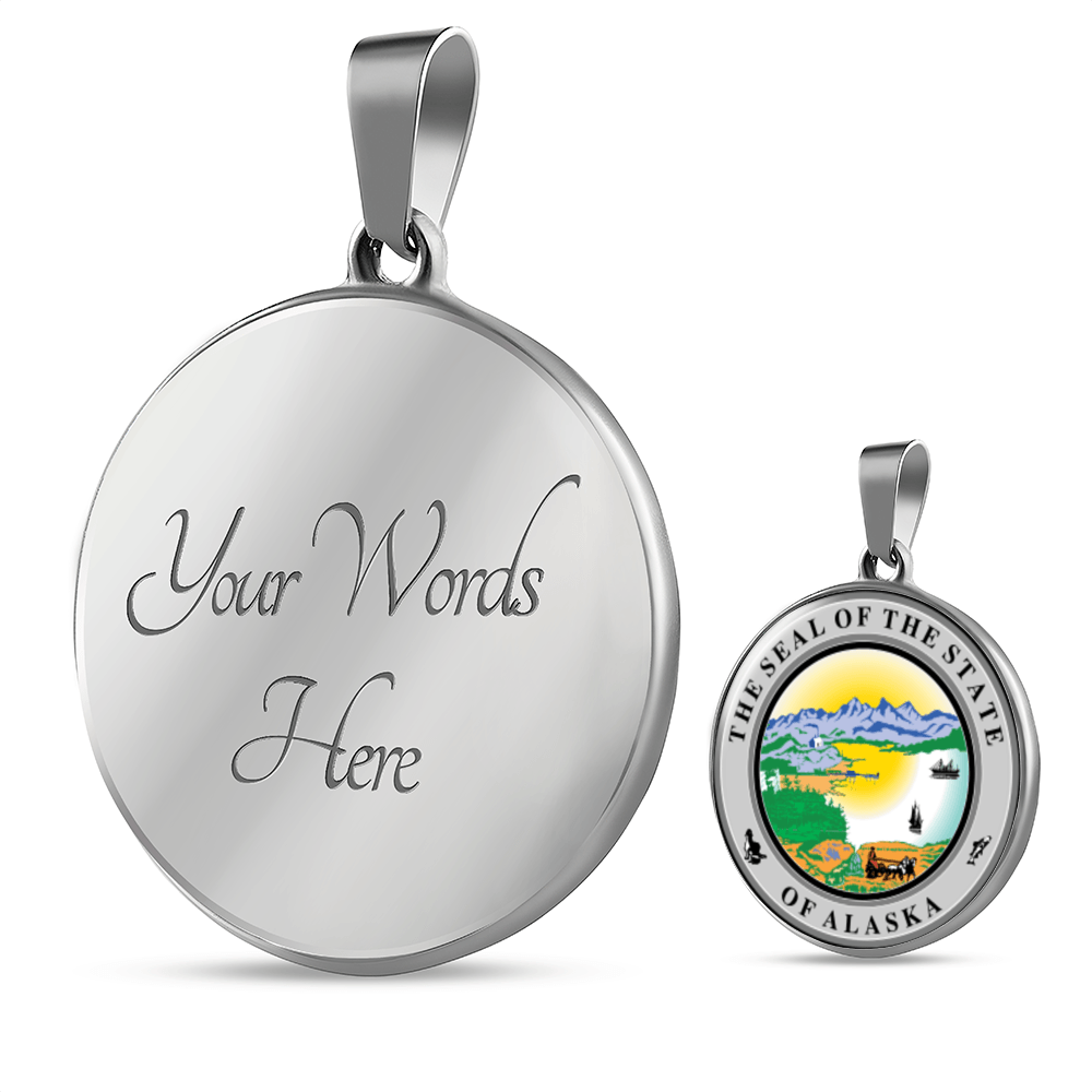 Alaska State Seal Necklace Circle Pendant Stainless Steel or 18k Gold 18-22"-Express Your Love Gifts
