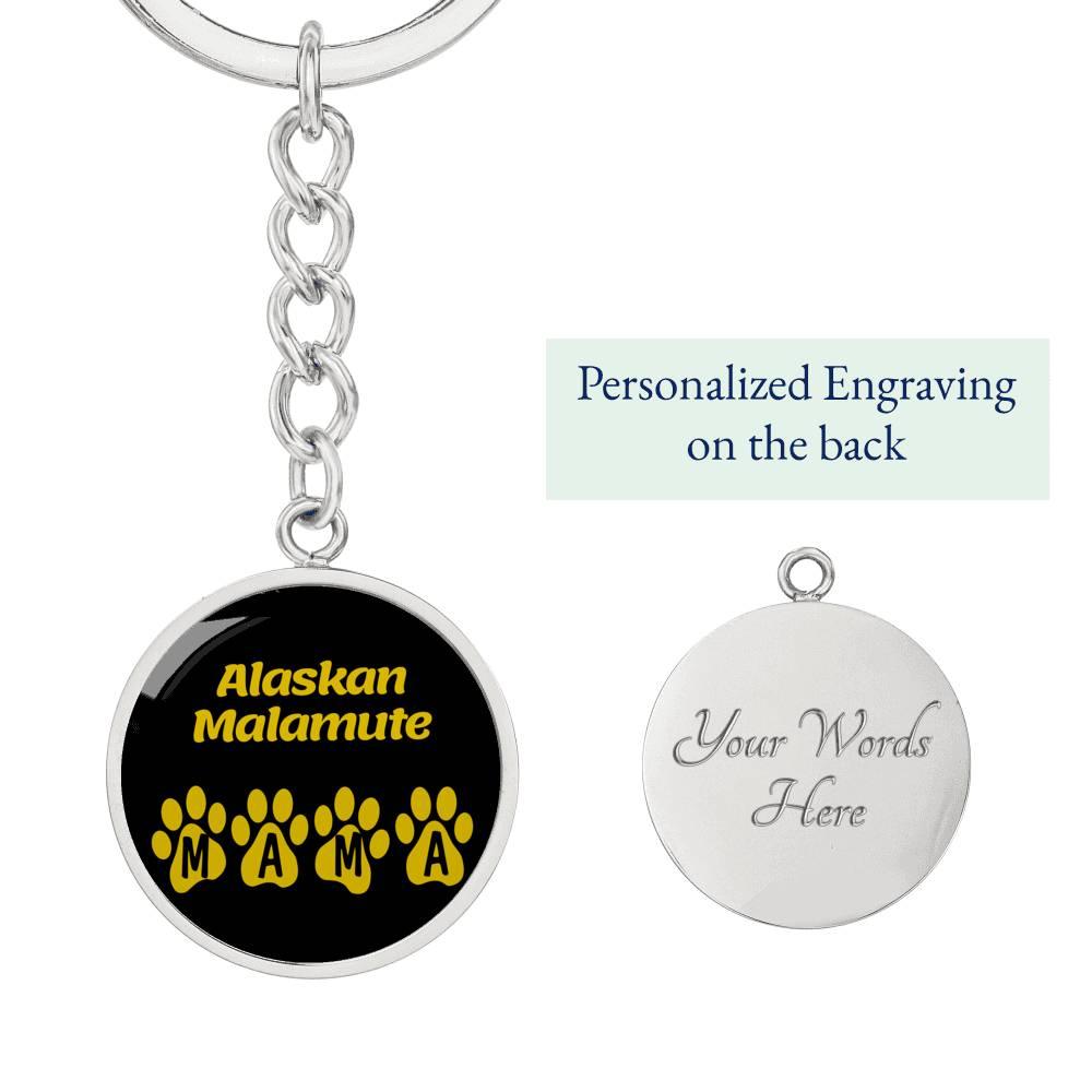 Alaskan Malamute Mama Circle Keychain Stainless Steel or 18k Gold Dog Mom Pendant-Express Your Love Gifts