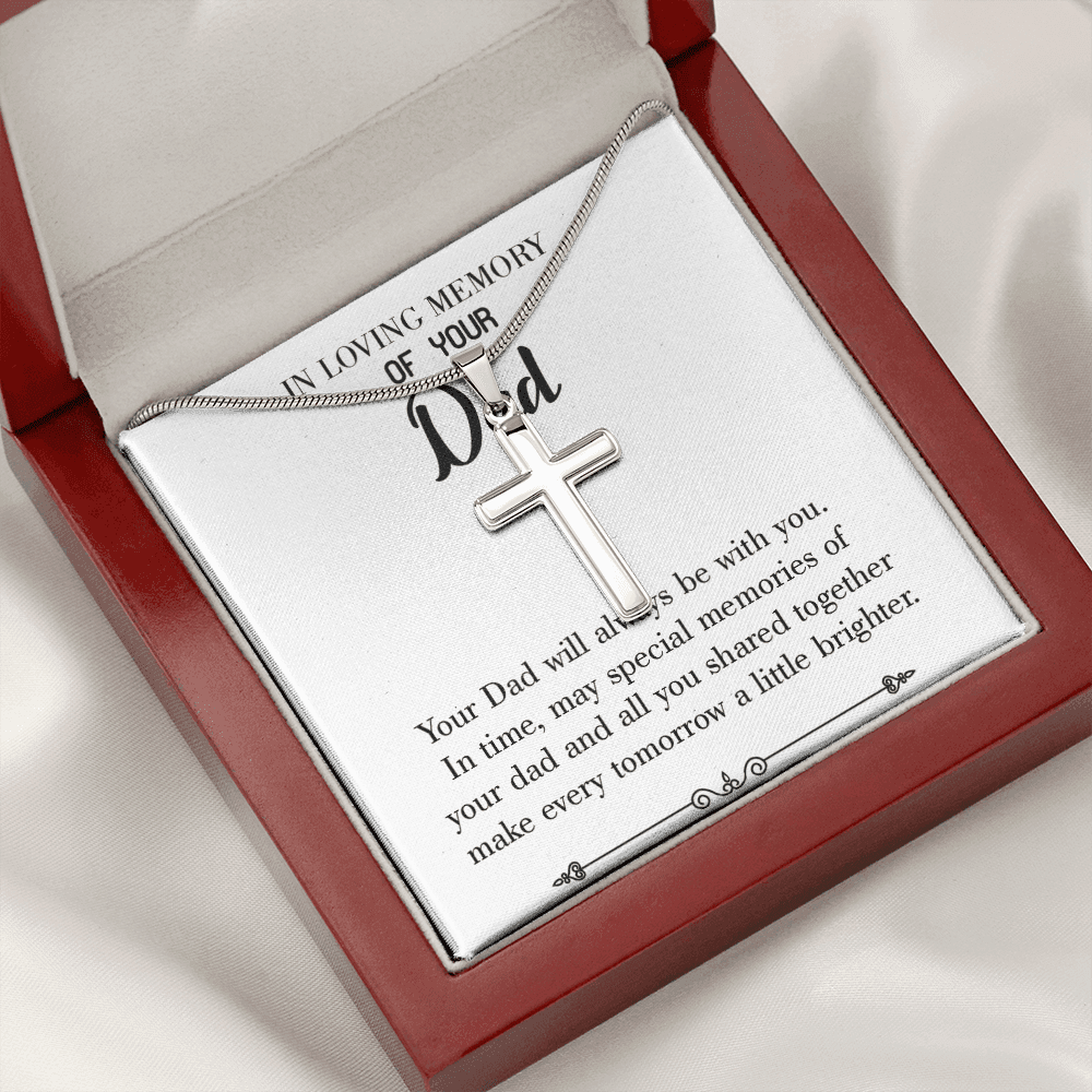 Always Be With You Dad Memorial Gift Dad Memorial Cross Necklace Sympathy Gift Loss of Father Condolence Message Card-Express Your Love Gifts