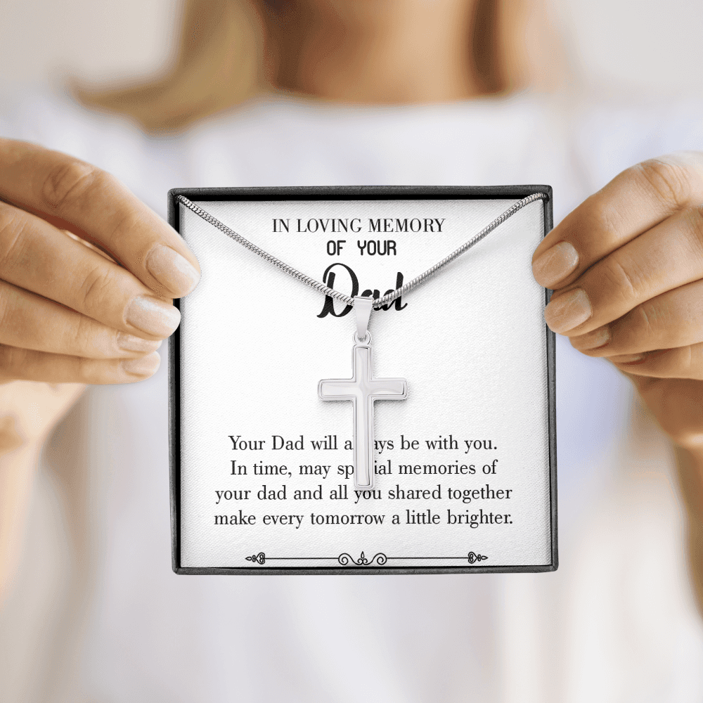 Always Be With You Dad Memorial Gift Dad Memorial Cross Necklace Sympathy Gift Loss of Father Condolence Message Card-Express Your Love Gifts