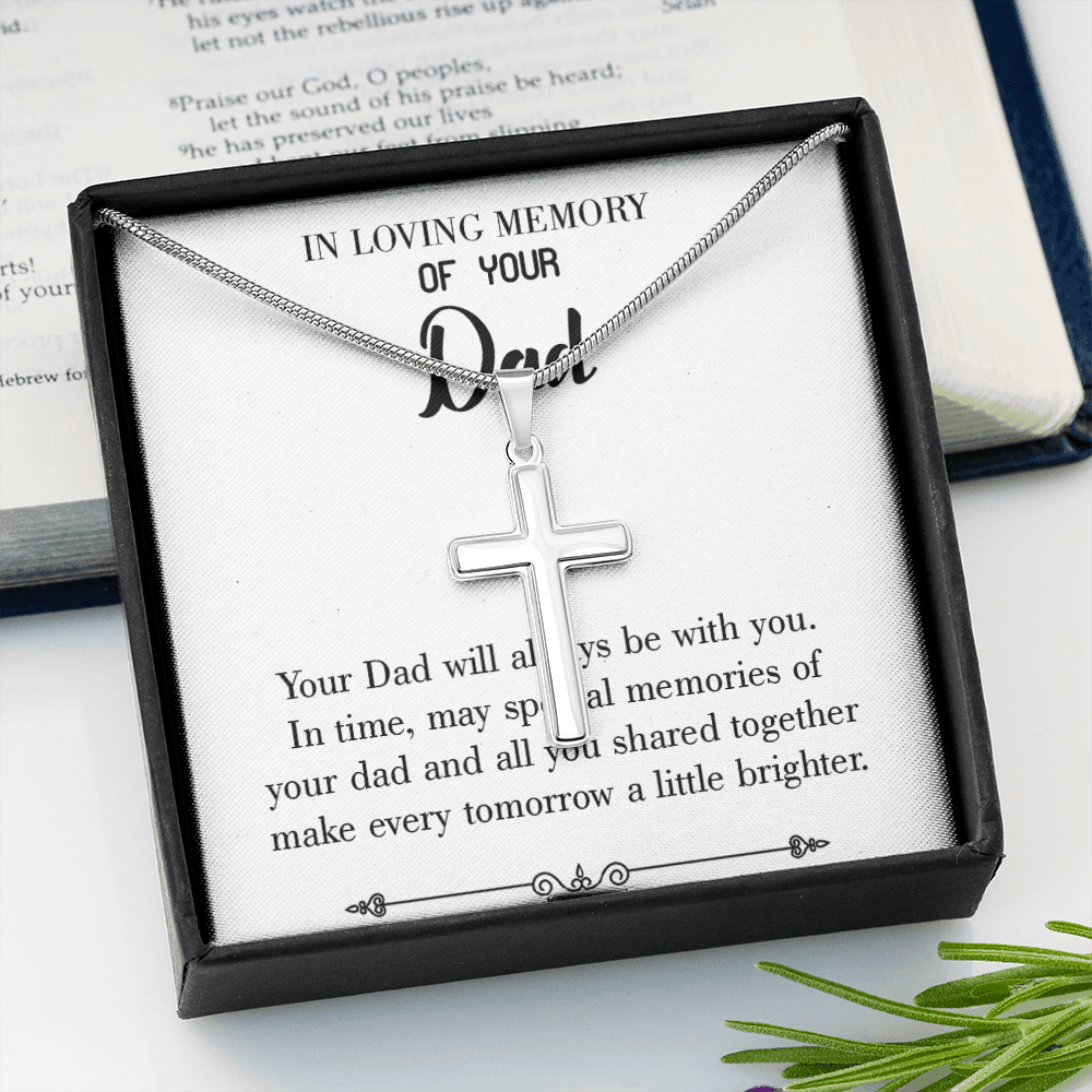 Always Be With You Dad Memorial Gift Dad Memorial Cross Necklace Sympathy Gift Loss of Father Condolence Message Card-Express Your Love Gifts