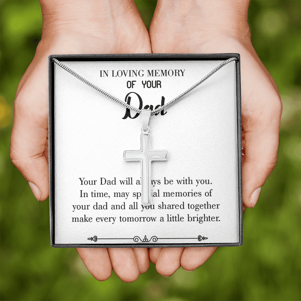 Always Be With You Dad Memorial Gift Dad Memorial Cross Necklace Sympathy Gift Loss of Father Condolence Message Card-Express Your Love Gifts